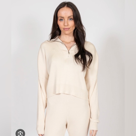 🆕 NWT Brunette the Label boxy knit ribbed crop half zip sweater size M/L - Picture 1 of 5